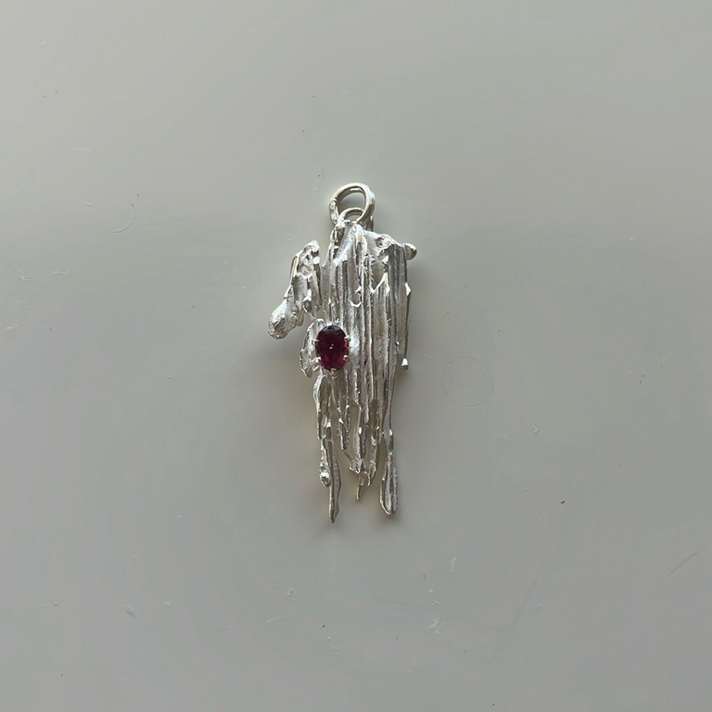 Hand Crafted Sterling Silver Broom Cast Ruby Pendant